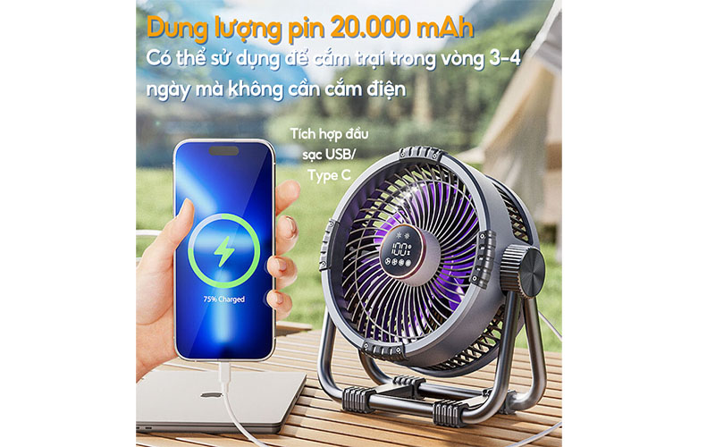 Dung lượng pịn của Quạt sạc tích điện Tiross TS2285