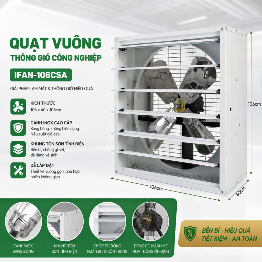 Quạt vuông thông gió công nghiệp IFAN-106CSA - Hàng chính hãng