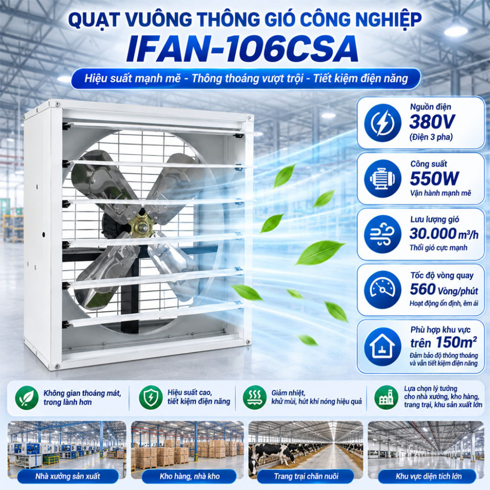 Quạt vuông thông gió công nghiệp IFAN-106CSA - Hàng chính hãng