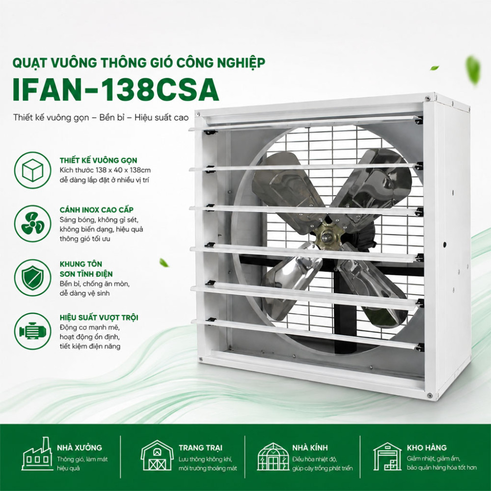 Quạt vuông thông gió công nghiệp IFAN-138CSA - Hàng chính hãng