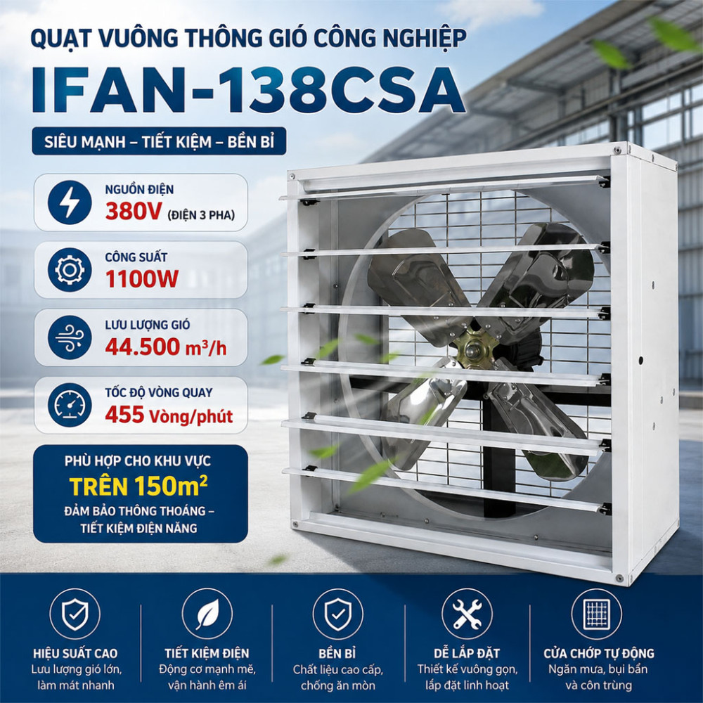Quạt vuông thông gió công nghiệp IFAN-138CSA - Hàng chính hãng