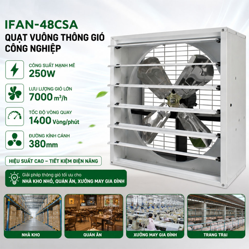 Quạt vuông thông gió công nghiệp IFAN-48CSA - Hàng chính hãng