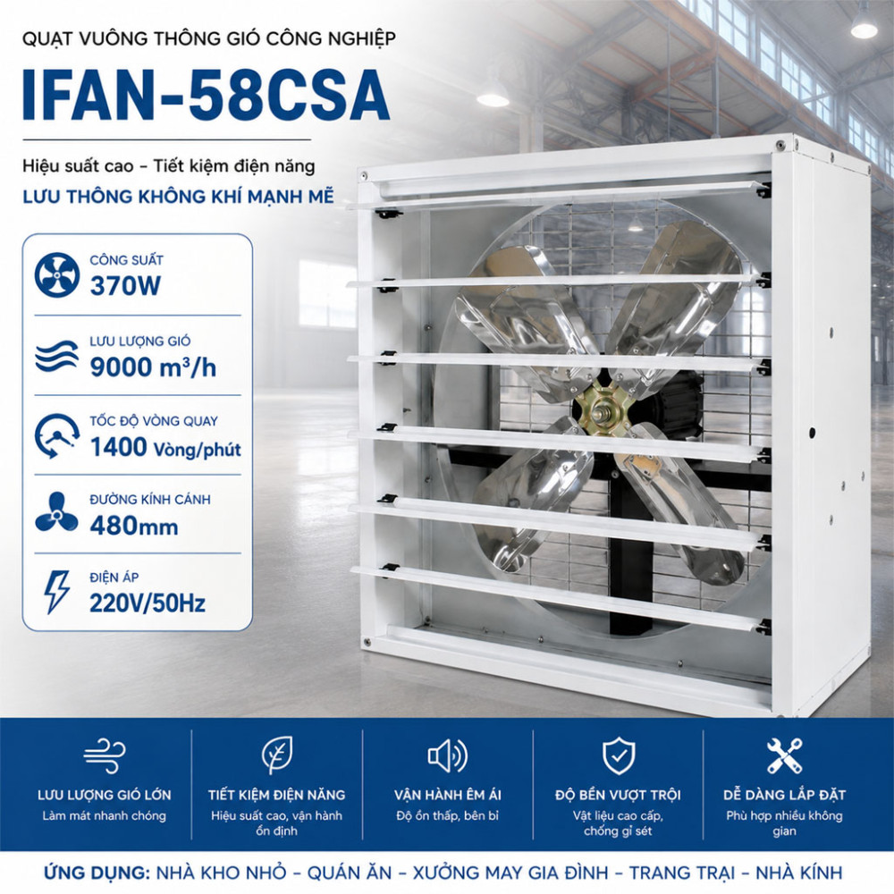 Quạt vuông thông gió công nghiệp IFAN-58CSA - Hàng chính hãng