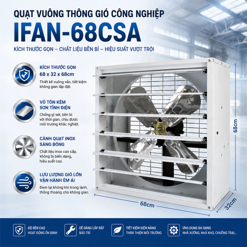 Quạt vuông thông gió công nghiệp IFAN-68CSA - Hàng chính hãng