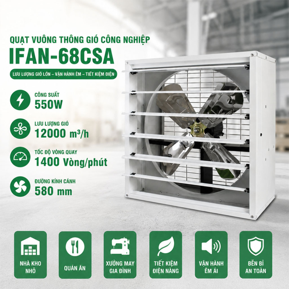 Quạt vuông thông gió công nghiệp IFAN-68CSA - Hàng chính hãng