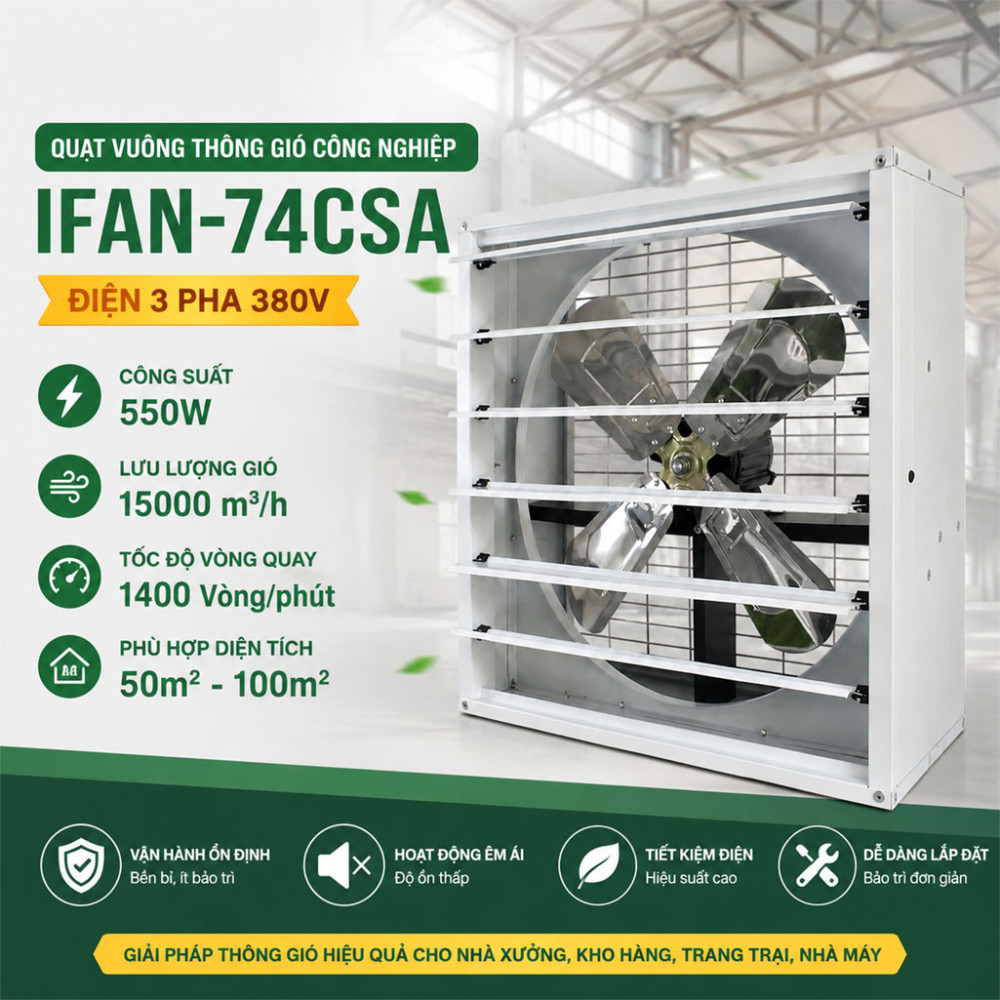 Quạt vuông thông gió công nghiệp IFAN-74CSA  - Hàng chính hãng