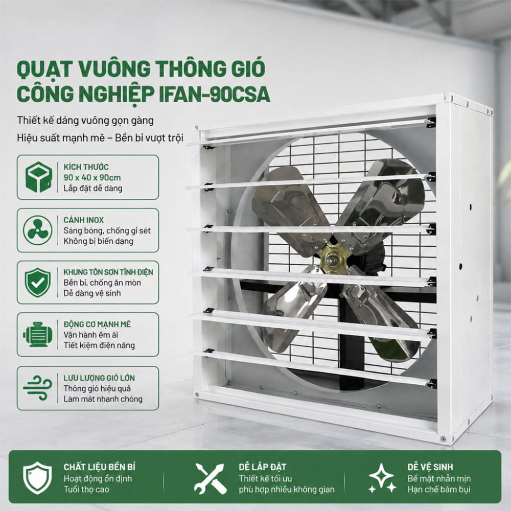 Quạt vuông thông gió công nghiệp IFAN-90CSA - Hàng chính hãng