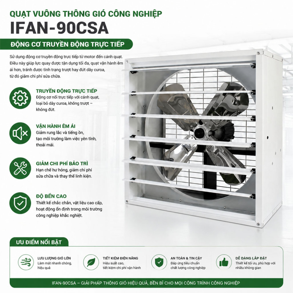Quạt vuông thông gió công nghiệp IFAN-90CSA - Hàng chính hãng