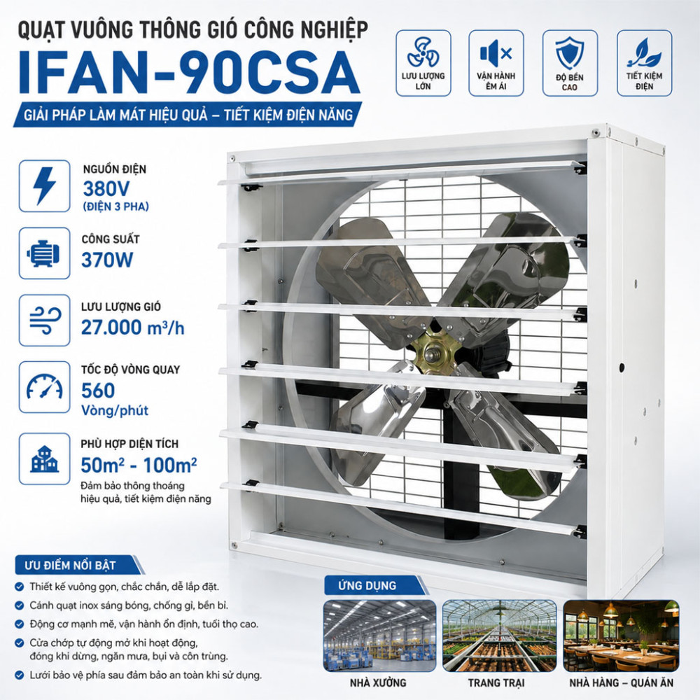 Quạt vuông thông gió công nghiệp IFAN-90CSA - Hàng chính hãng