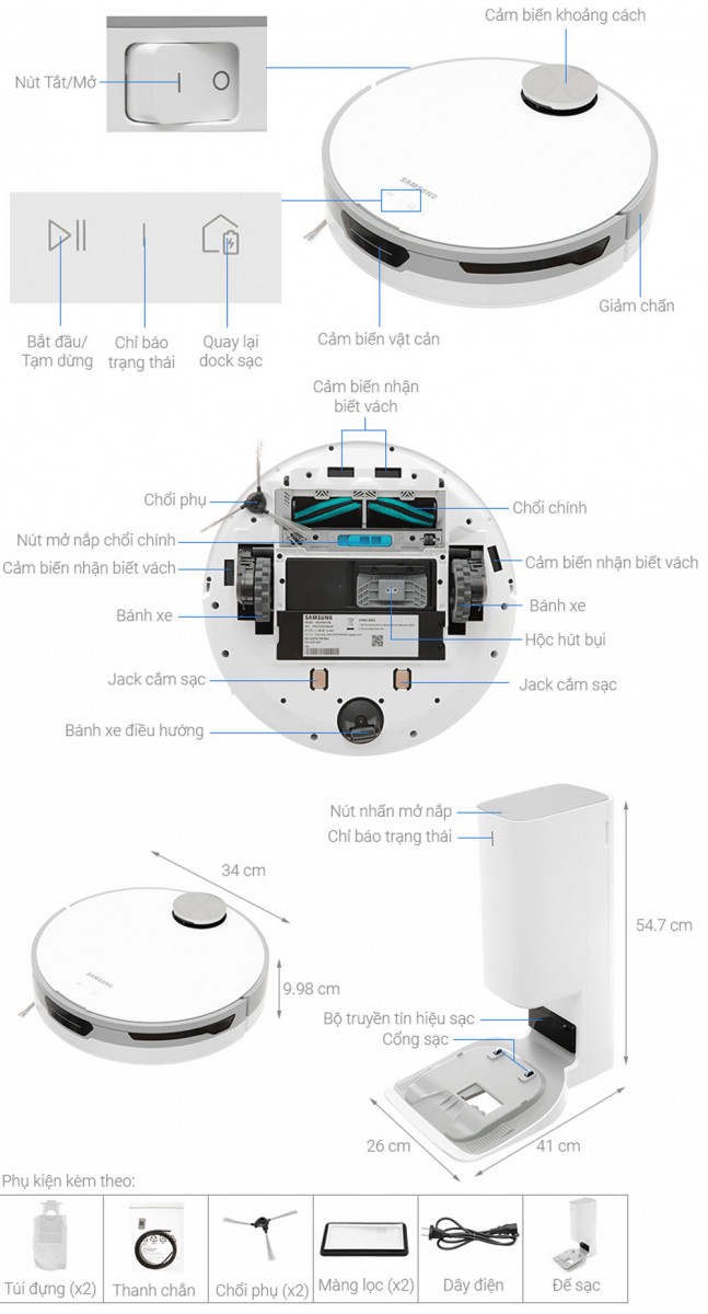 Robot hút bụi Samsung Jet Bot+ VR30T85513W  - Hàng chính hãng