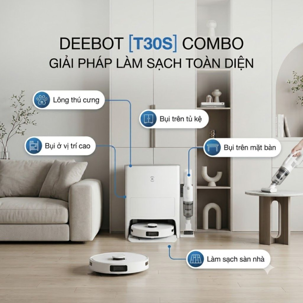 Robot hút bụi lau nhà Ecovacs Deebot T30S Combo - Hàng chính hãng