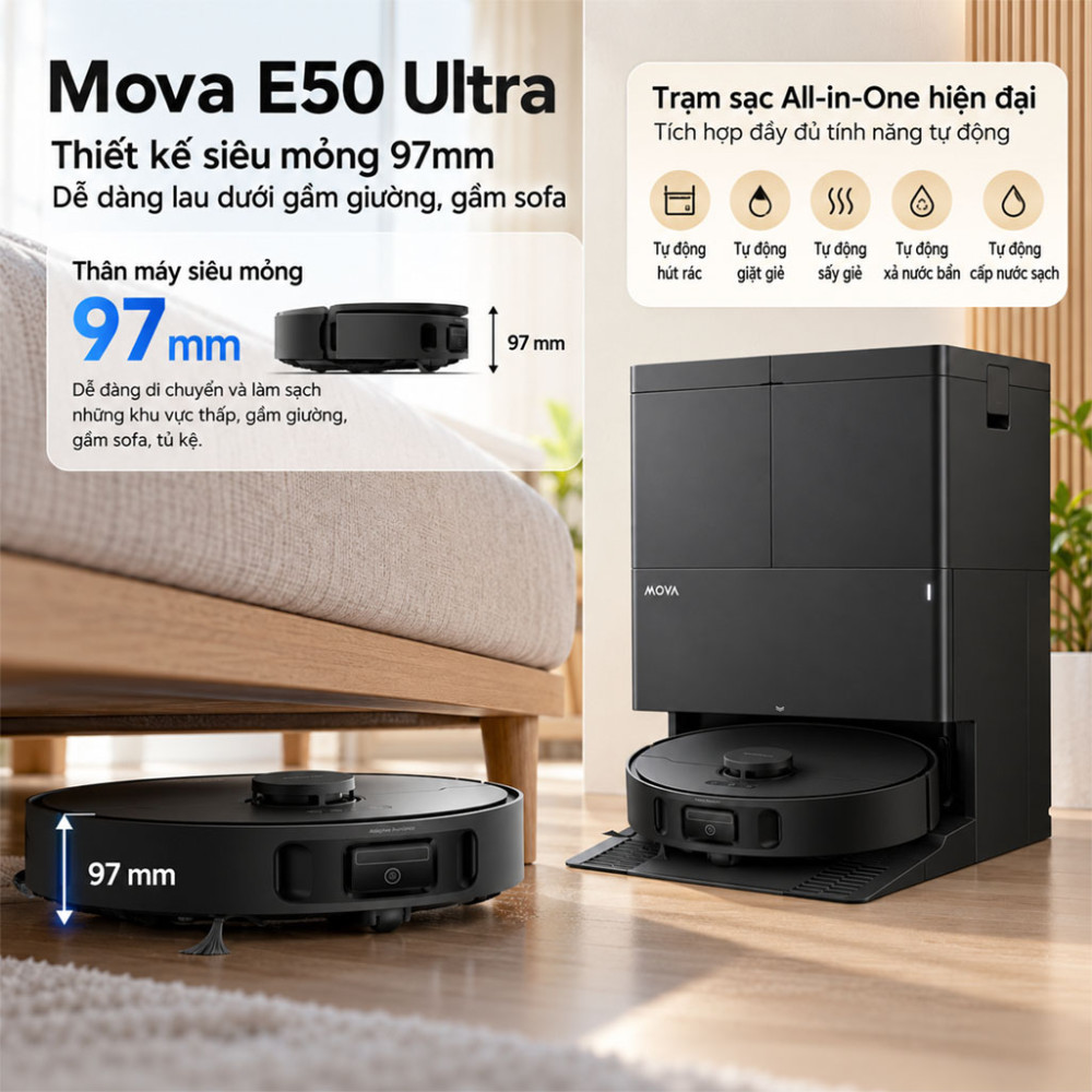 Robot hút bụi lau nhà Mova E50 Ultra - Hàng chính hãng