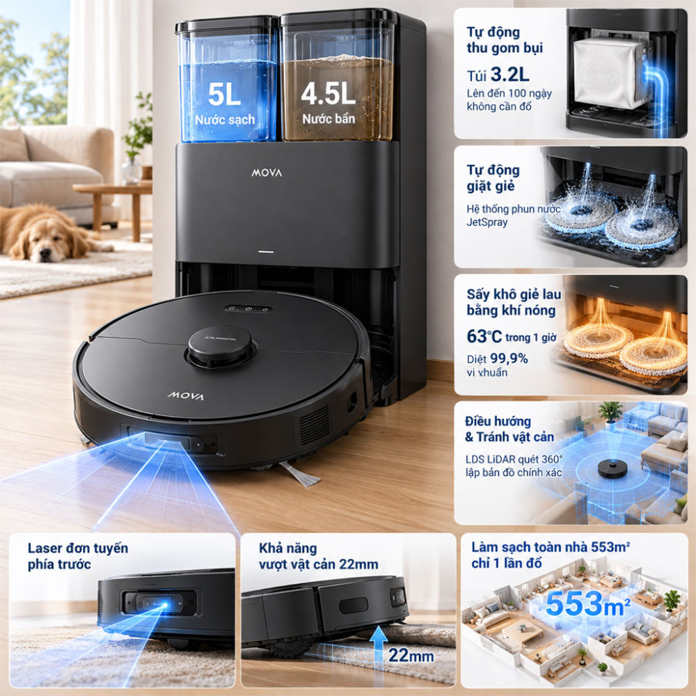 Robot hút bụi lau nhà Mova E50 Ultra - Hàng chính hãng