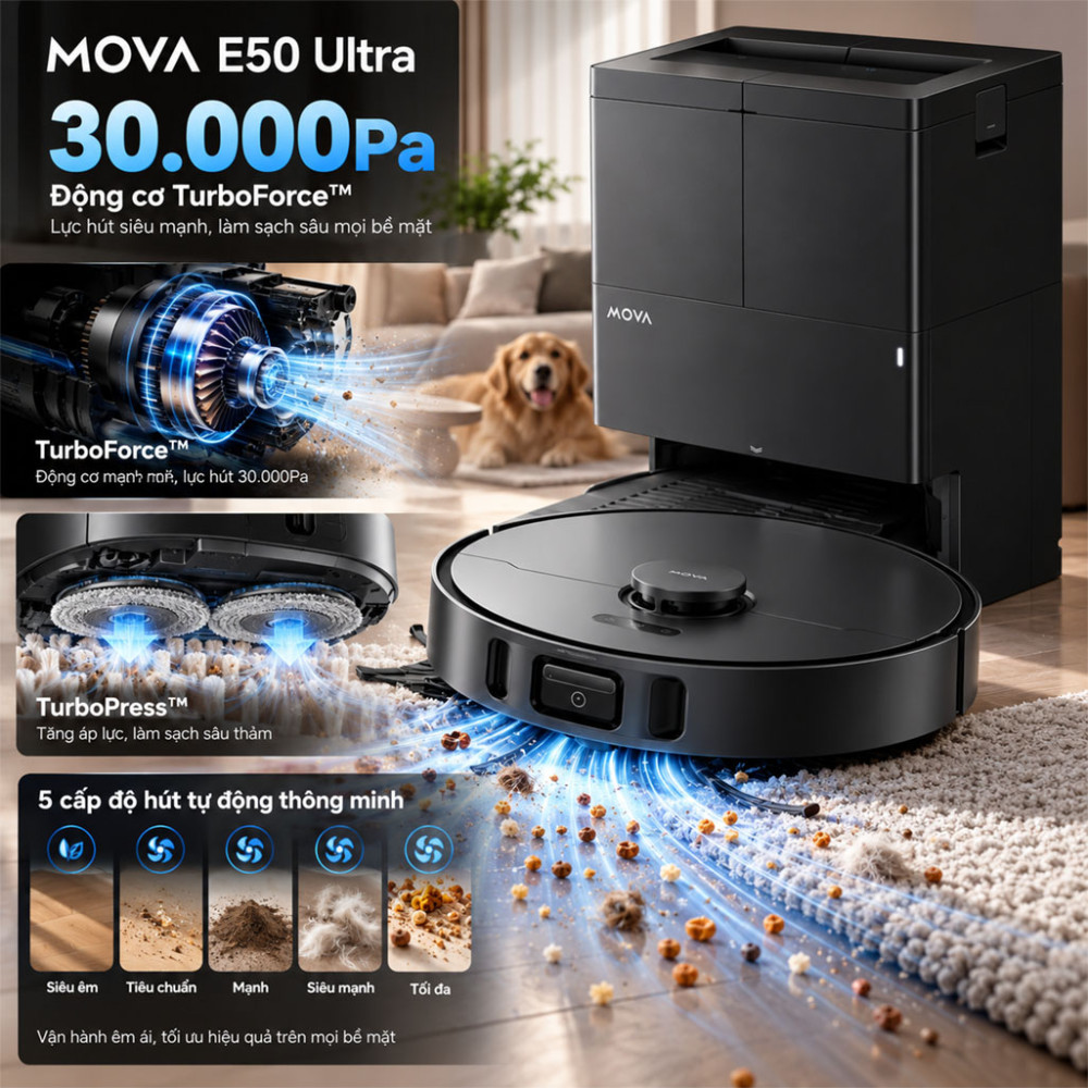 Robot hút bụi lau nhà Mova E50 Ultra - Hàng chính hãng