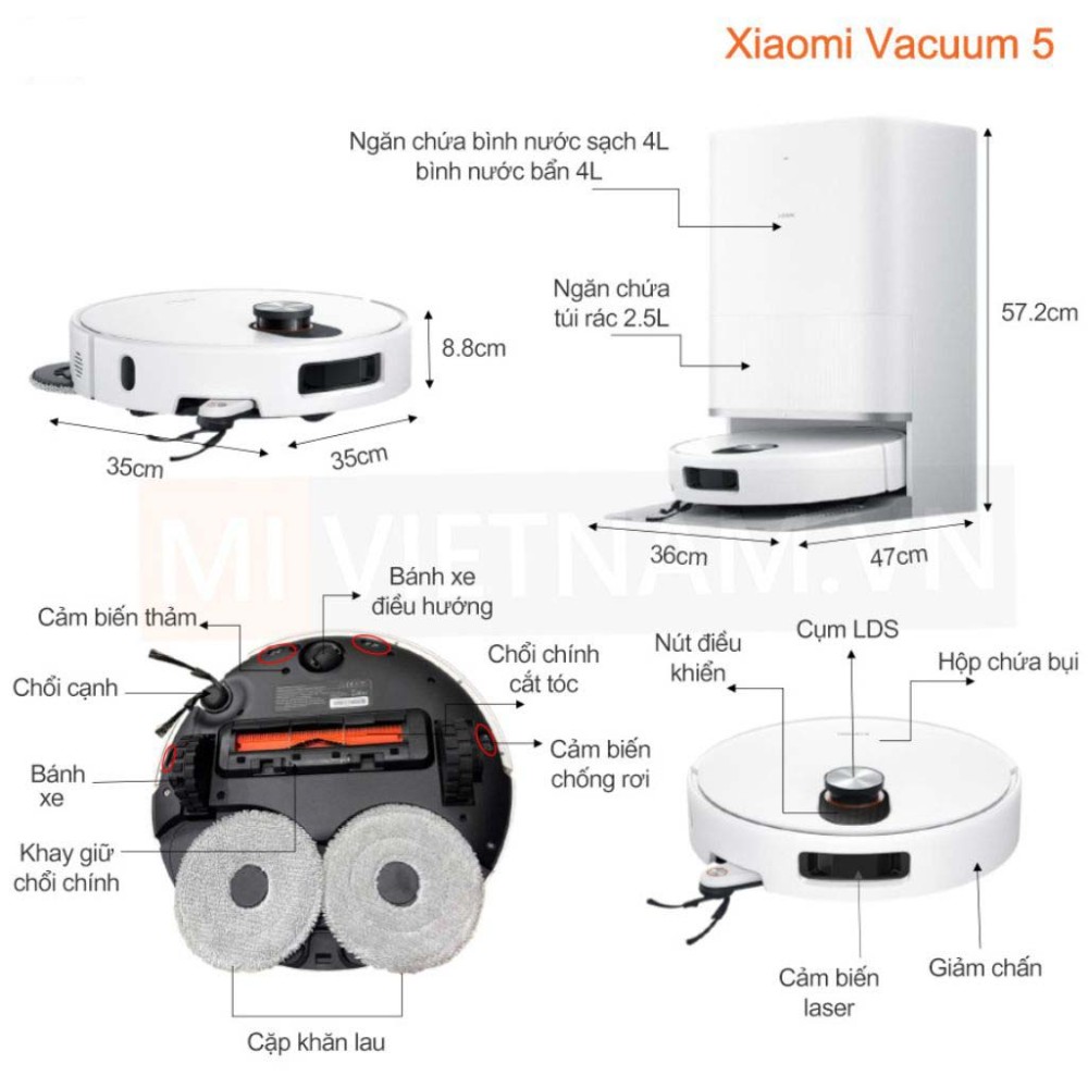 Robot hút bụi lau nhà Xiaomi 5EU - Hàng chính hãng