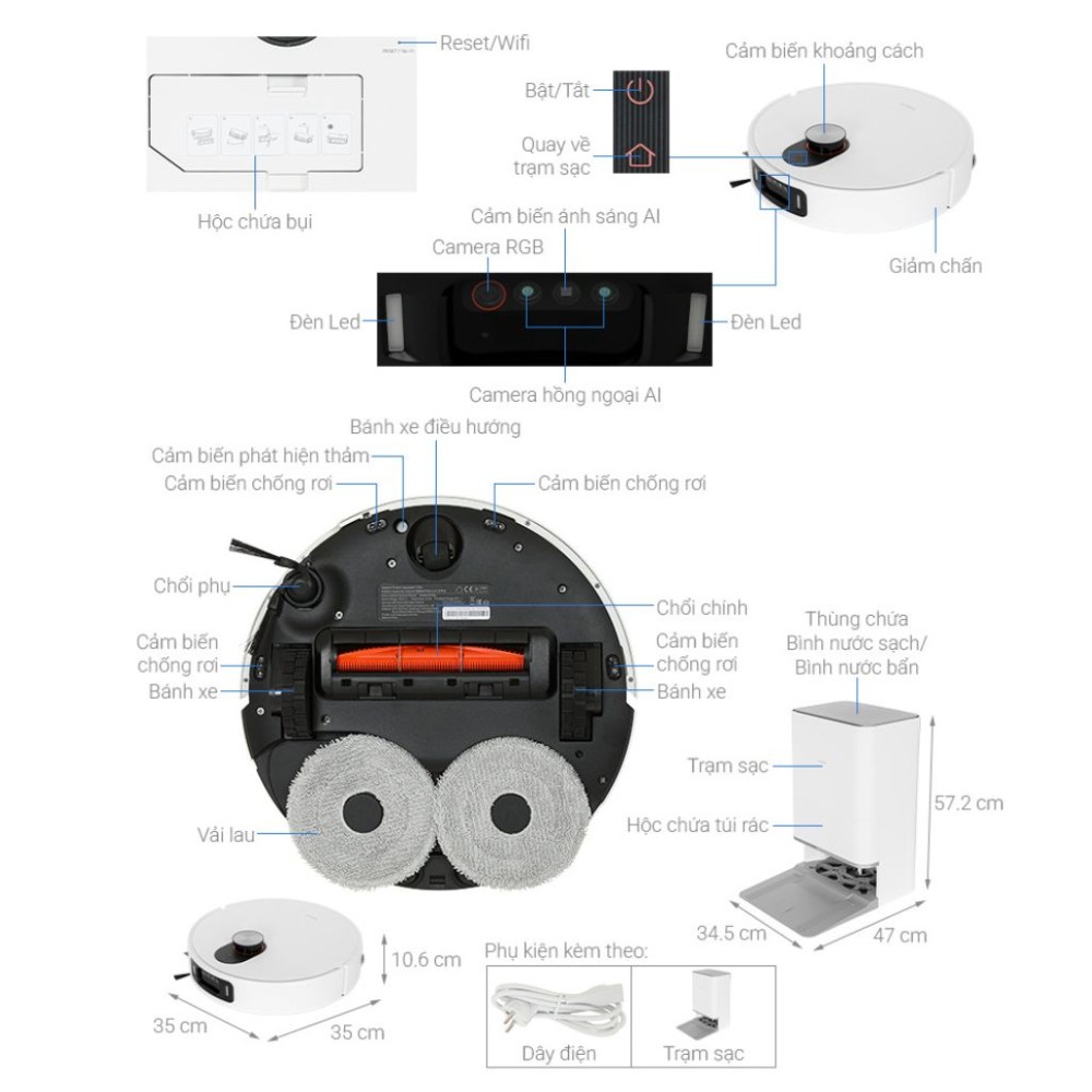 Robot hút bụi lau nhà Xiaomi Vacuum 5 Pro - Hàng chính hãng