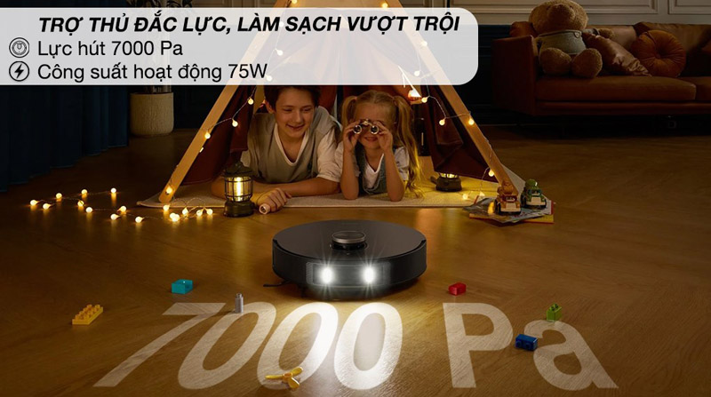 Lực hút mạnh mẽ lên đến 7000Pa, nhanh chóng hút sạch bụi bẩn