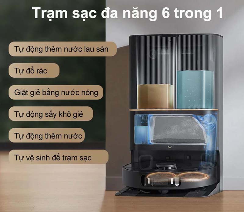 Một số tính năng thông minh khác có trên trạm sạc Trạm sạc của Dreame X30 Ultra có tính năng tự động thu go