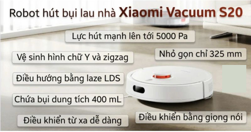 Tính năng nổi bật của robot hút bụi Xiaomi Vacuum S20-EU (BHR8629EU) 