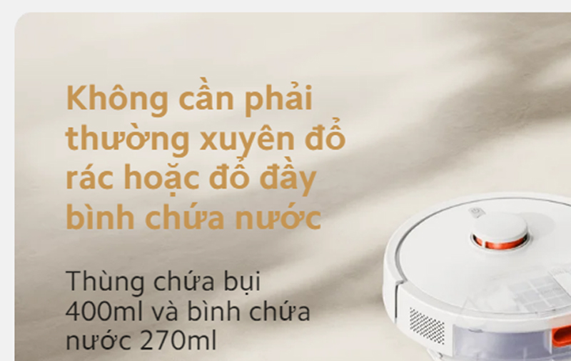 Thùng chứa rác có dung tích lên tới 400ml giúp chứa được nhiều bụi hơn