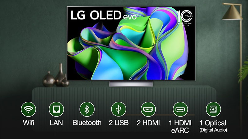 Các cổng kết nối của Smart Tivi OLED LG 4K 77 inch OLED77C3PSA