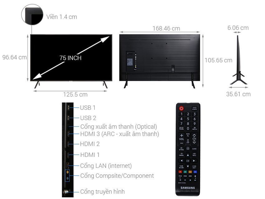 Chi tiết của smart Tivi Samsung UA75NU7100
