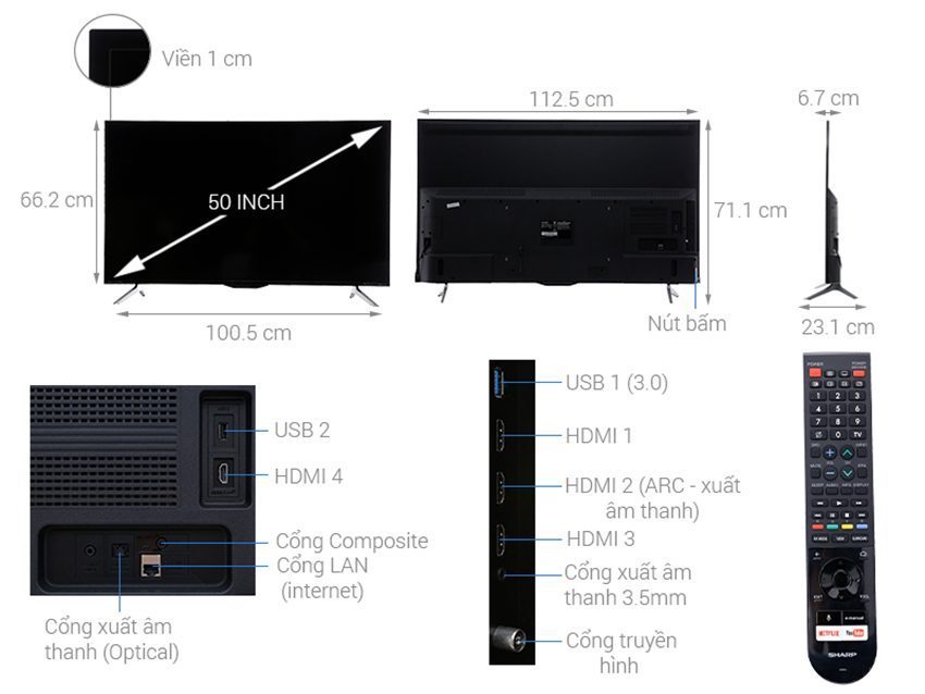 Chi tiết của smart Tivi Sharp LC-50UA6800X