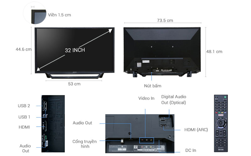 Thiết kế của Smart Tivi Sony 32 inch KDL-32W600D