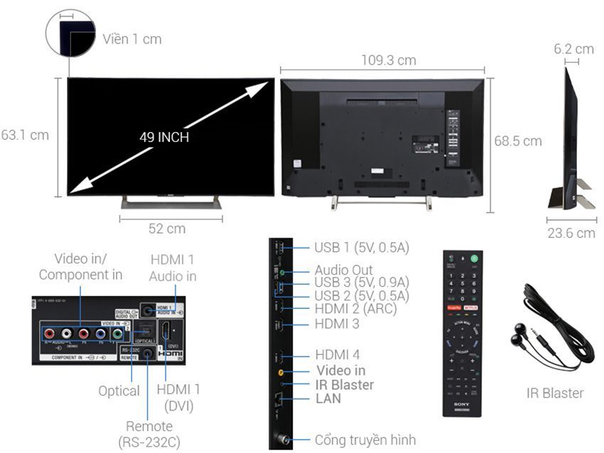Chi tiết của smart Tivi Sony KD-49X9000E