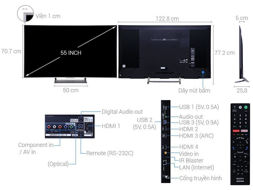 Chi tiết của smart Tivi Sony KD-55X9000E/S