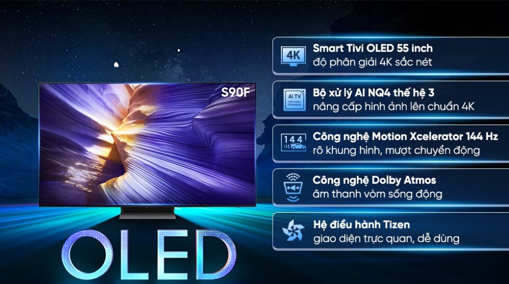 Smart tivi Oled Samsung AI 4K 55 inch QA55S90F - Hàng chính hãng