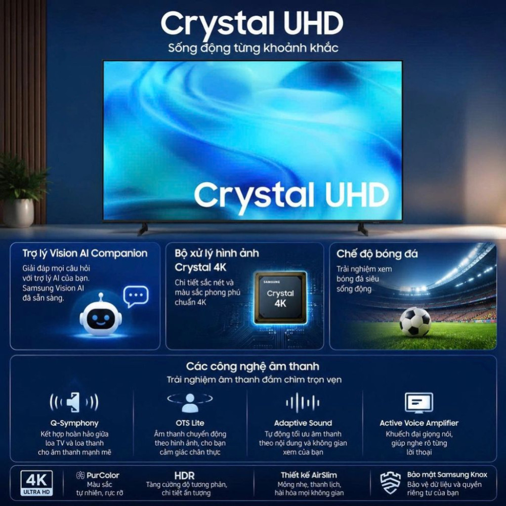 Smart tivi Crystal UHD Samsung AI 4K 55 inch UA55U8500H - Hàng chính hãng