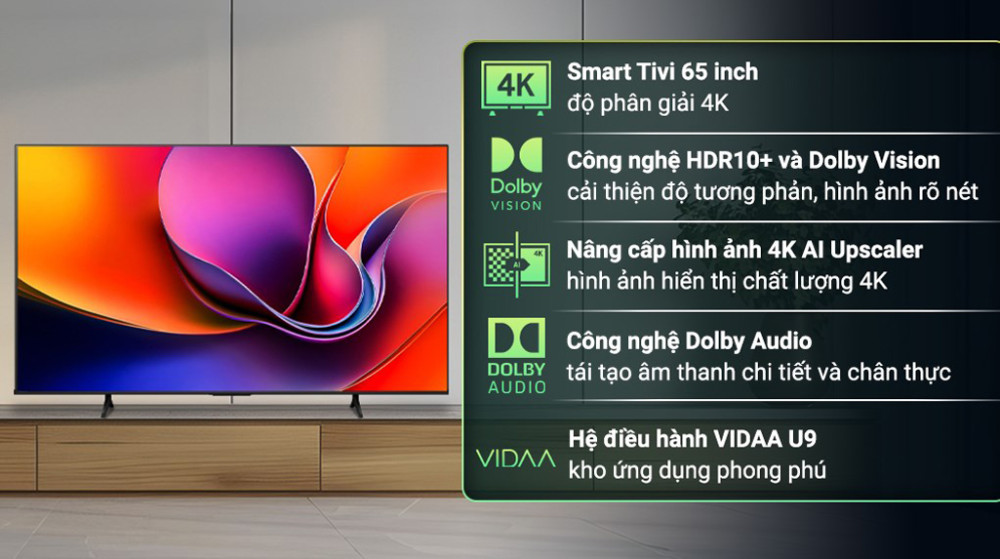 Smart tivi Hisense 4K 65 inch 65A6Q - Hàng chính hãng