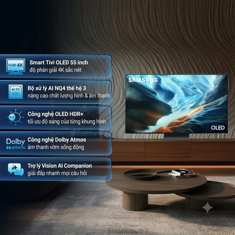 Smart tivi Oled Samsung AI 4K 55 inch QA55S90HA - Hàng chính hãng