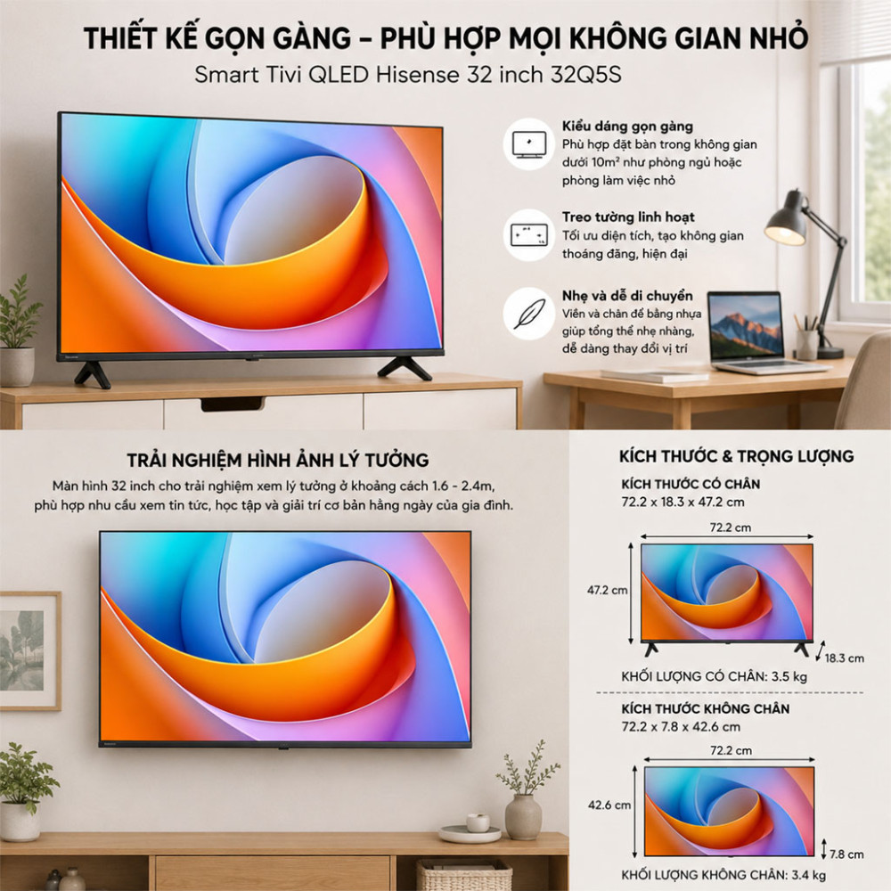 Smart Tivi QLED Hisense 32 inch 32Q5S - Hàng chính hãng