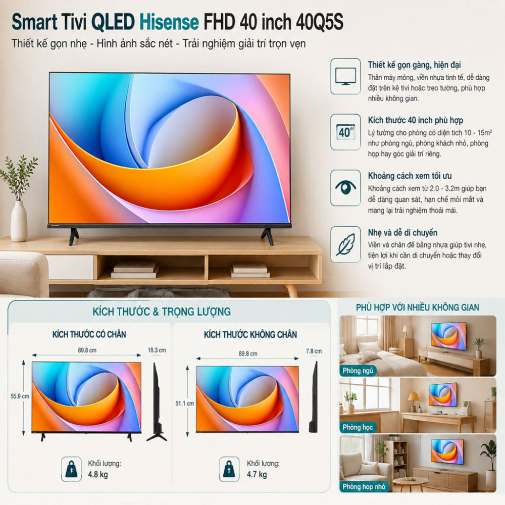 Smart Tivi QLED Hisense FHD 40 inch 40Q5S - Hàng chính hãng
