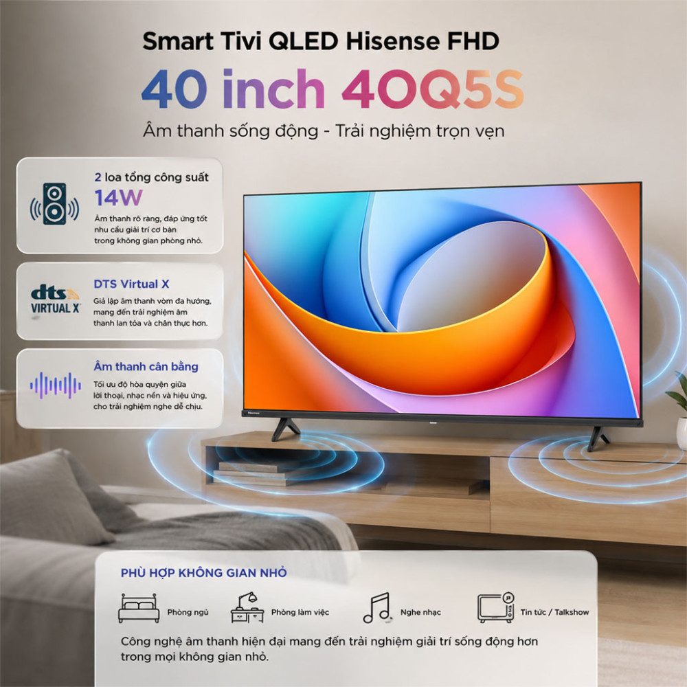 Smart Tivi QLED Hisense FHD 40 inch 40Q5S - Hàng chính hãng