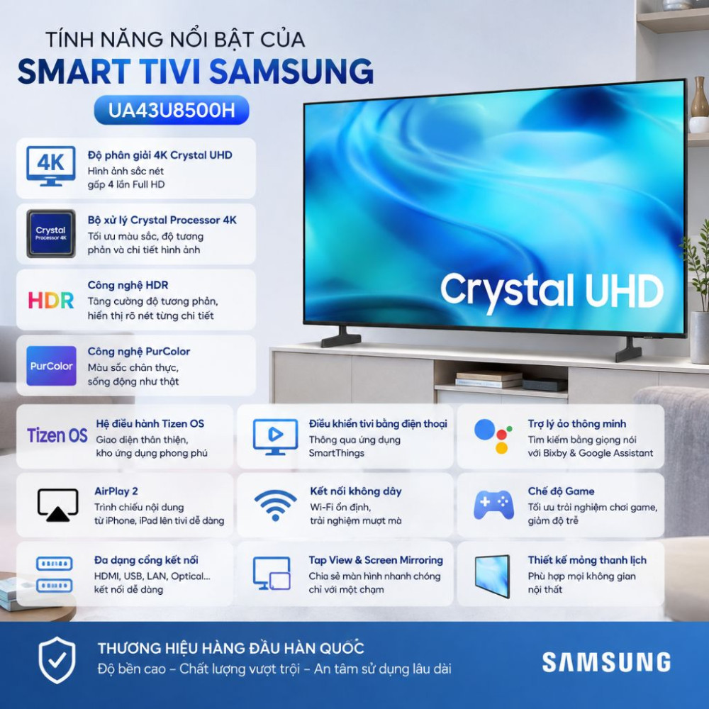 Smart tivi Samsung 4K 43 inch UA43U8500H - Hàng chính hãng