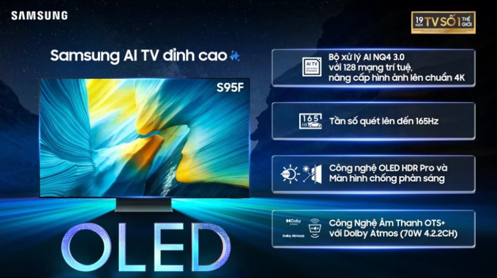 Smart tivi OLED Samsung AI 4K 65 inch QA65S95F - Hàng chính hãng