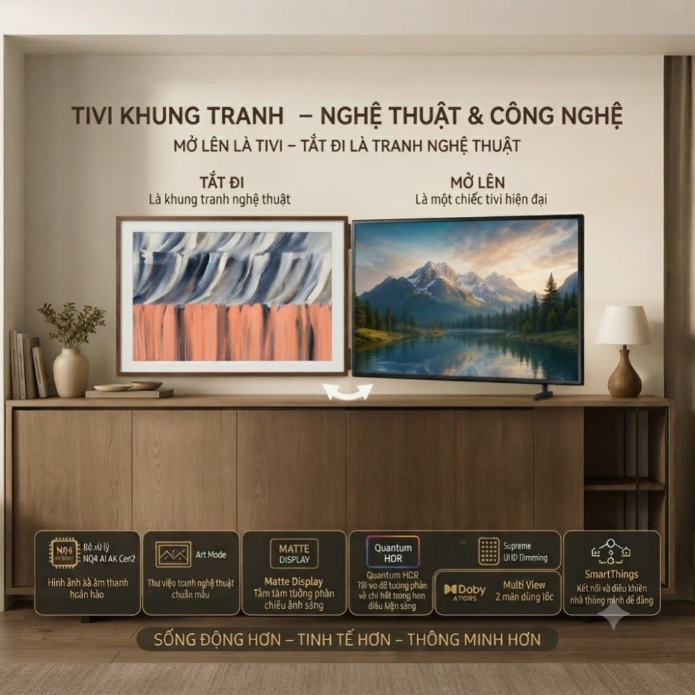 Smart tivi khung tranh The Frame Qled Samsung AI 4K 65 inch QA65LS03HE  - Hàng chính hãng