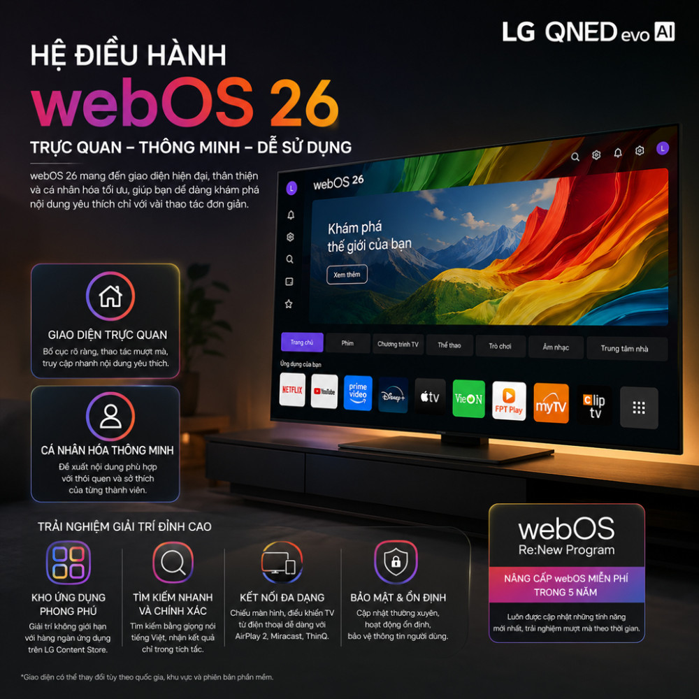 Smart tivi qned LG AI 4K 65 inch 65QNED86BSA - Hàng chính hãng