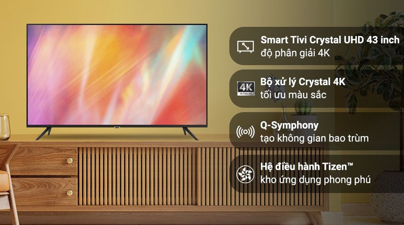 Tính năng nổi bật của smart tivi Samsung Crystal UHD 4K 43 inch UA43AU7002KXXV