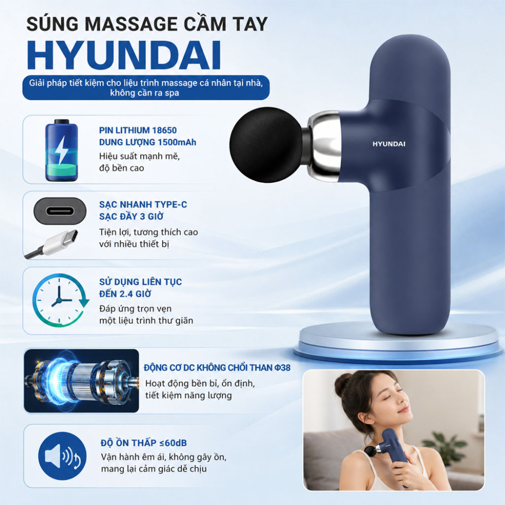 Súng massage cầm tay Hyundai PMS-019 - Hàng chính hãng
