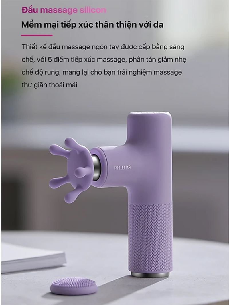 Đầu massage silicon mềm mại, an toàn với da