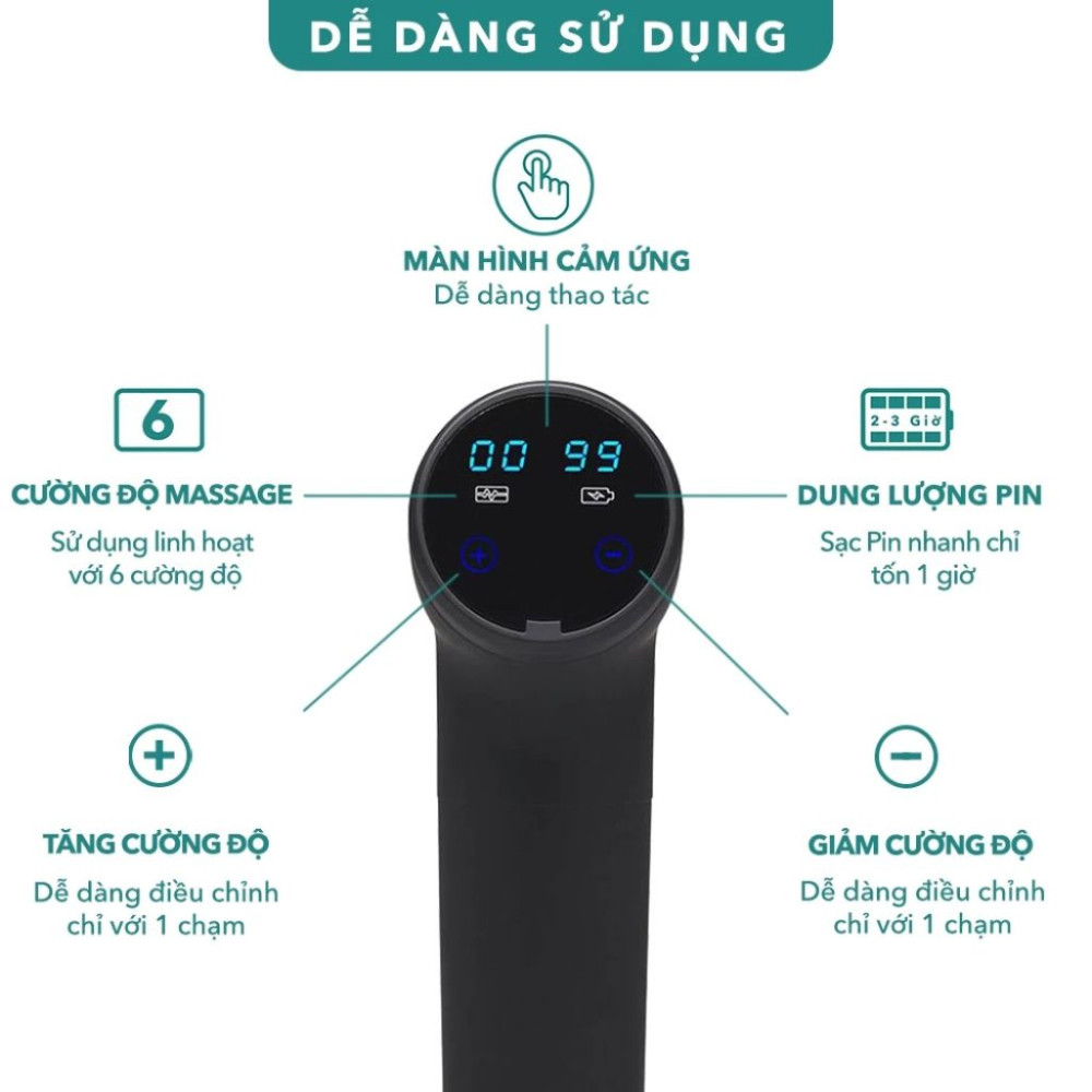 Súng massage trị liệu pin sạc cầm tay Homedics HHP-745 - Hàng chính hãng