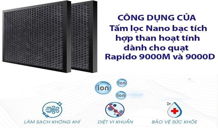 Công dụng của Tấm lọc Nano bạc tích hợp than hoạt tính dành cho quạt Rapido 9000M và 9000D
