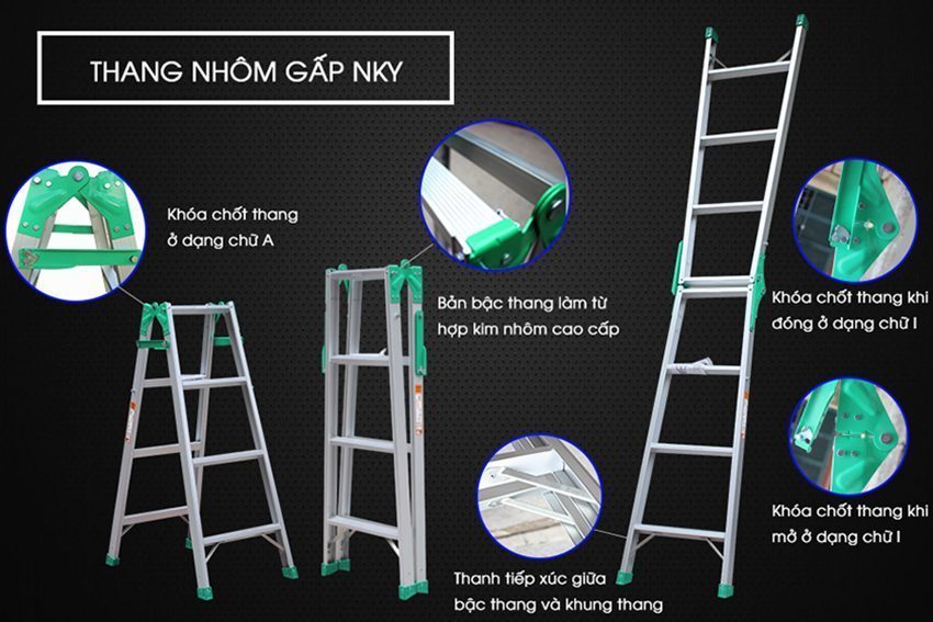 Chi tiết của thang nhôm gấp Nikawa NKY-6C