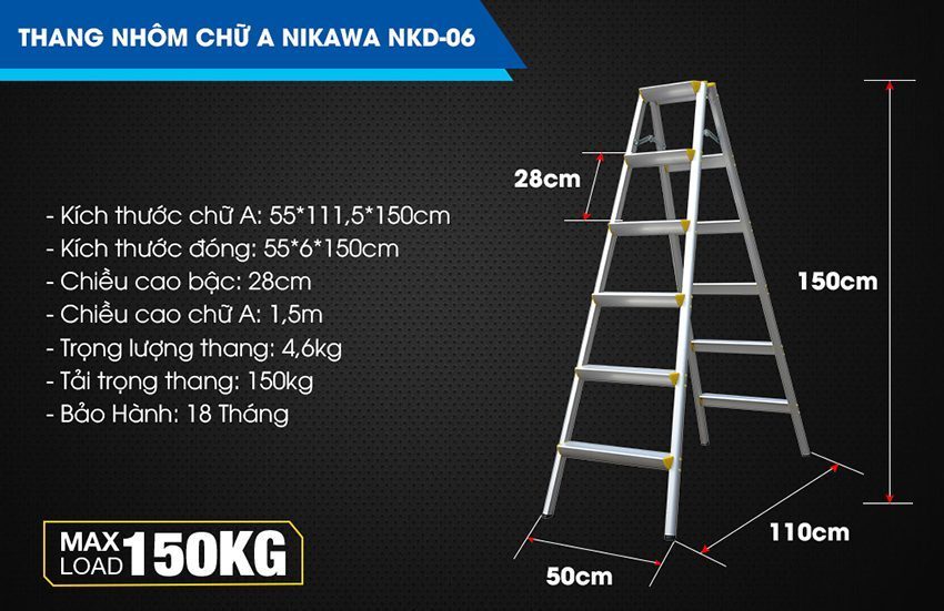 Chi tiết của thang nhôm gấp chữ A Nikawa NKD-06