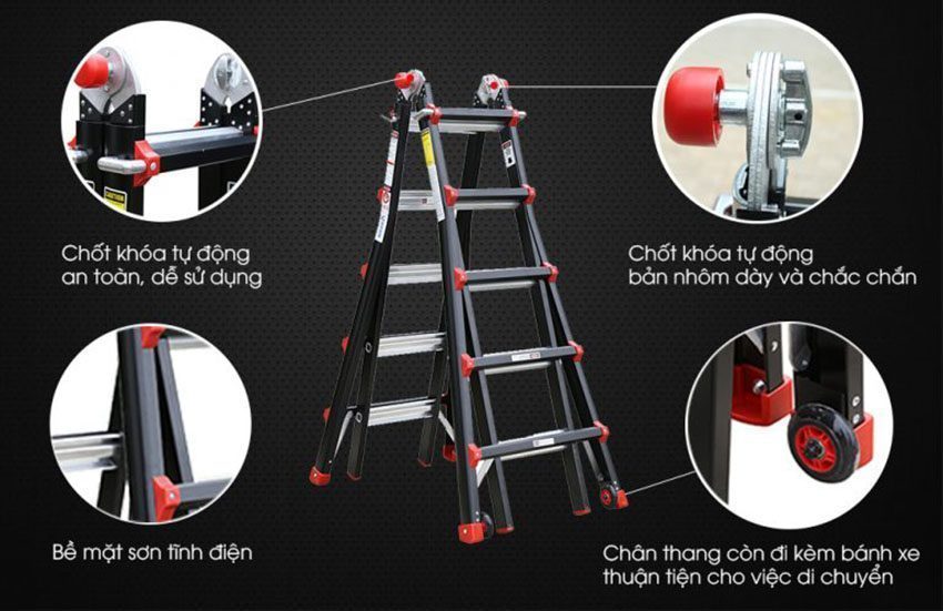 Chi tiết của thang nhôm gấp đa năng Nikawa NKB-43