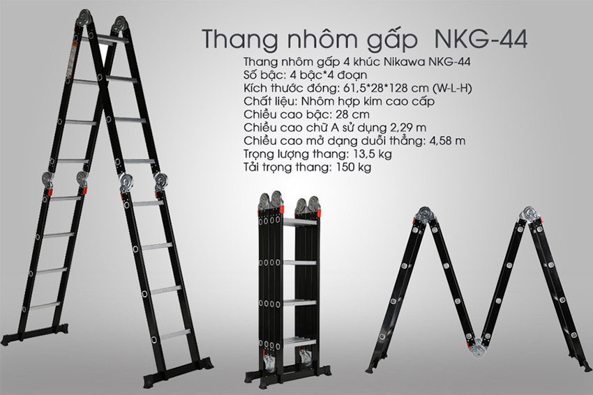 Chi tiết của thang nhôm gấp đoạn Nikawa NKG-44